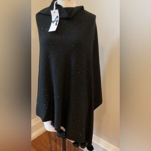 Elegant Black Shawl with Pom-Pom Details